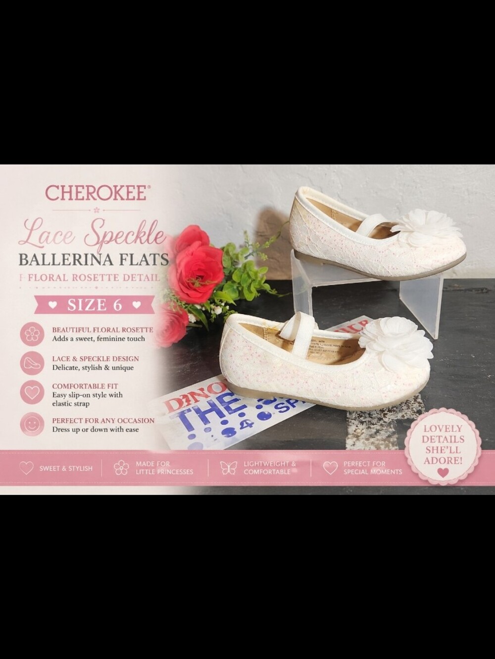 CHEROKEE  Lace Speckle Floral Rosette Detal Ballerina Flat  6